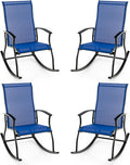 Tangkula Patio Rocking Chairs Set of 4, Outdoor Rocking Chair with Smooth & Safe Rocking Motion, Ergonomic Backrest, Breathable Fabric, All-Weather Outdoor Rocker for Backyard, Poolside (2, Navy)
