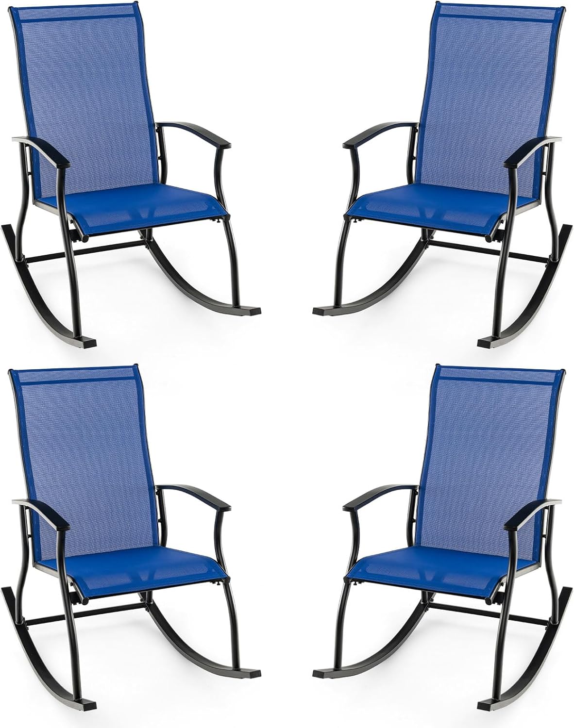 Tangkula Patio Rocking Chairs Set of 4, Outdoor Rocking Chair with Smooth & Safe Rocking Motion, Ergonomic Backrest, Breathable Fabric, All-Weather Outdoor Rocker for Backyard, Poolside (2, Navy)
