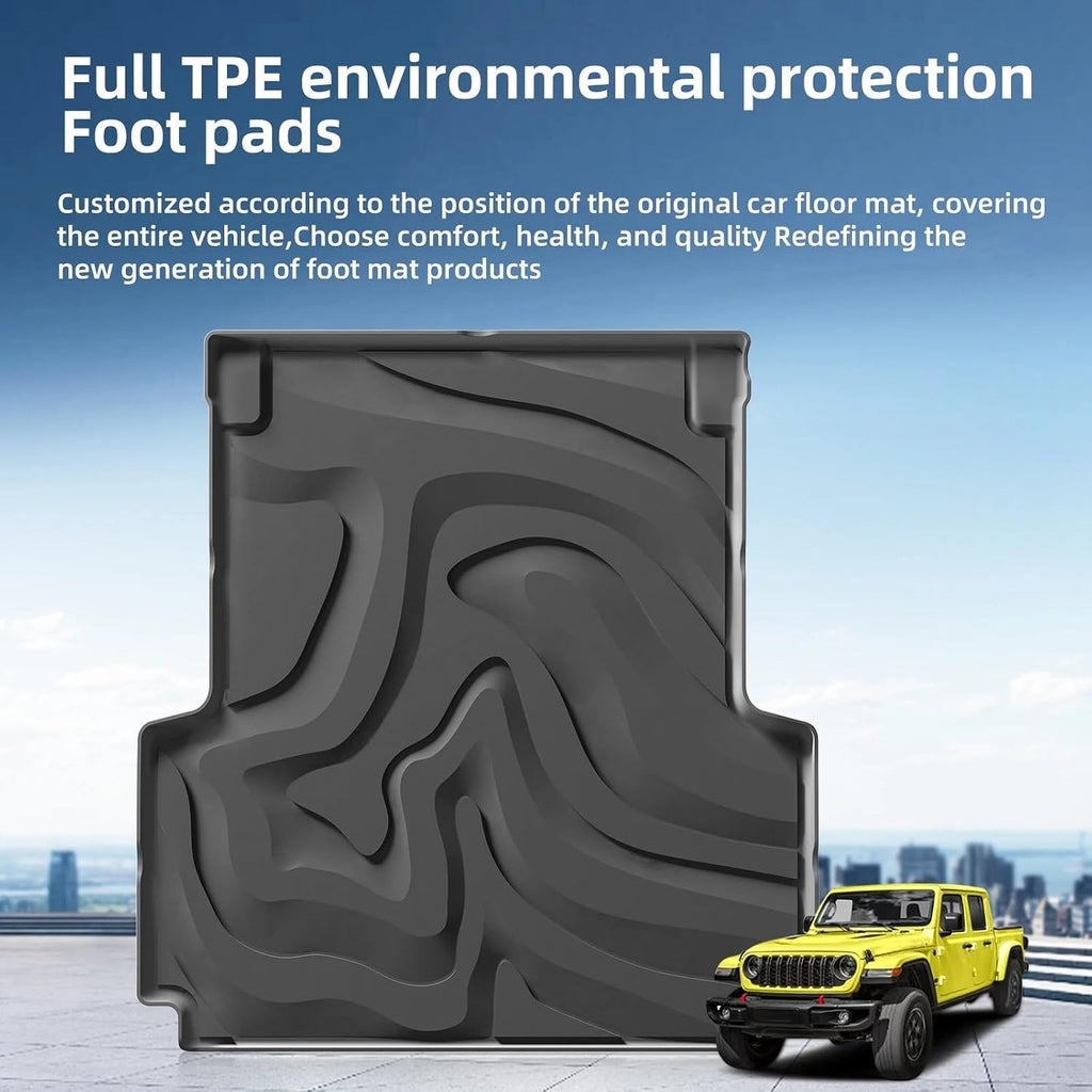 for Jeep Gladiator JT 2020-2024 TPE Floor Mats with Cargo Liner Trunk Mat Waterproof Wear-Resistant Protective Accessories Set(Black Left)