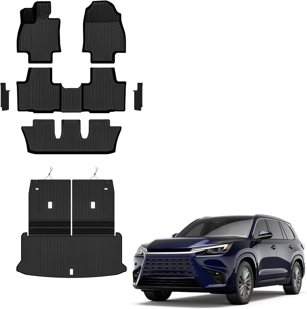 Auxko All Weather Floor Mats Cargo Mat for Lexus TX TX350 TX500h TX550h+ 7 Seats 2026 2025 2024 with Backrest Mat Door Sill Protector(2nd Door) TPE Floor Liners Accessories Odorless Black