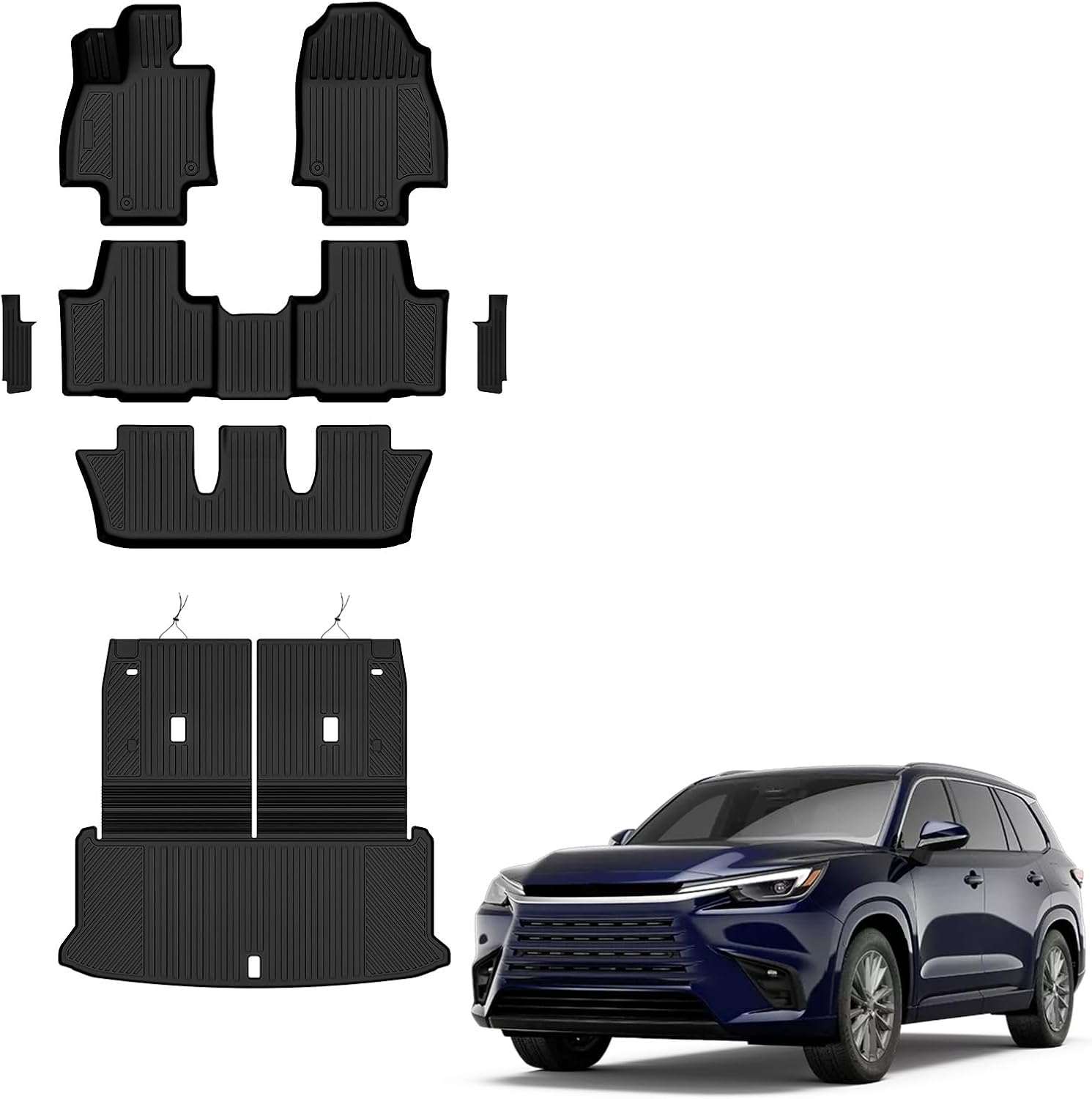 Auxko All Weather Floor Mats Cargo Mat for Lexus TX TX350 TX500h TX550h+ 7 Seats 2026 2025 2024 with Backrest Mat Door Sill Protector(2nd Door) TPE Floor Liners Accessories Odorless Black