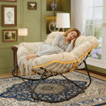 Outdoor Rocking Chair, Patio Egg Rocking Chair, Indoor Papasan Chair, Rattan Wicker Lounge Chair, Modern Royal Chair for Bedroom, Living Room, Porch, Garden,Lawn-Beige (Beige)