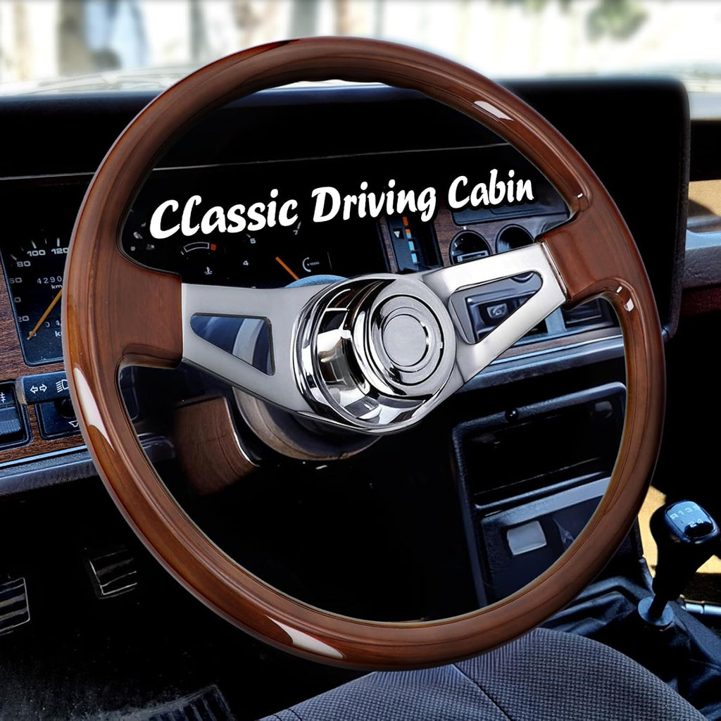 Sorghum 18' Solid Wood Steering Wheel - 2 Spokes Aluminum Chrome Classic Steering Wheel with Horn Button for Semi-Trailers Trucks Compatible with Mack Kenworth Peterbilt Volvo Freightliner
