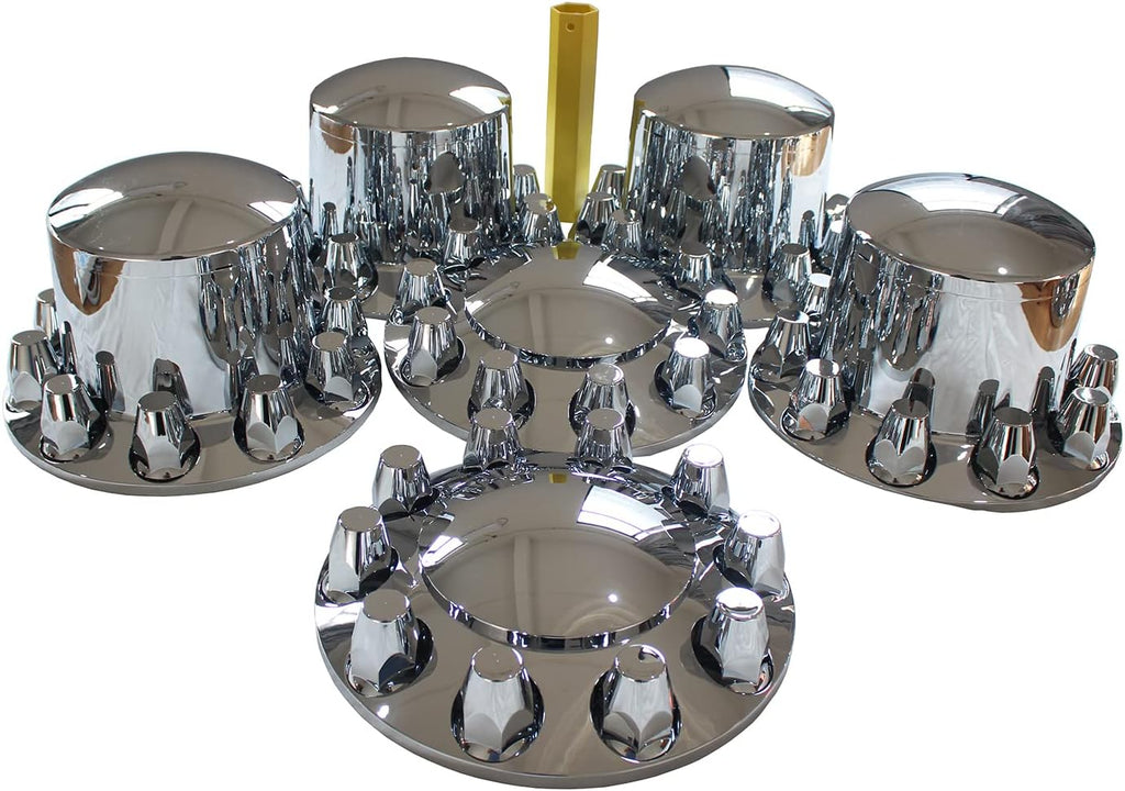 ABS Plastic Chromed Hubcaps Front and Rear Wheel Axle Cover Set with 33mm Thread-On Lug Nut Covers for Semi Trucks (Dome)