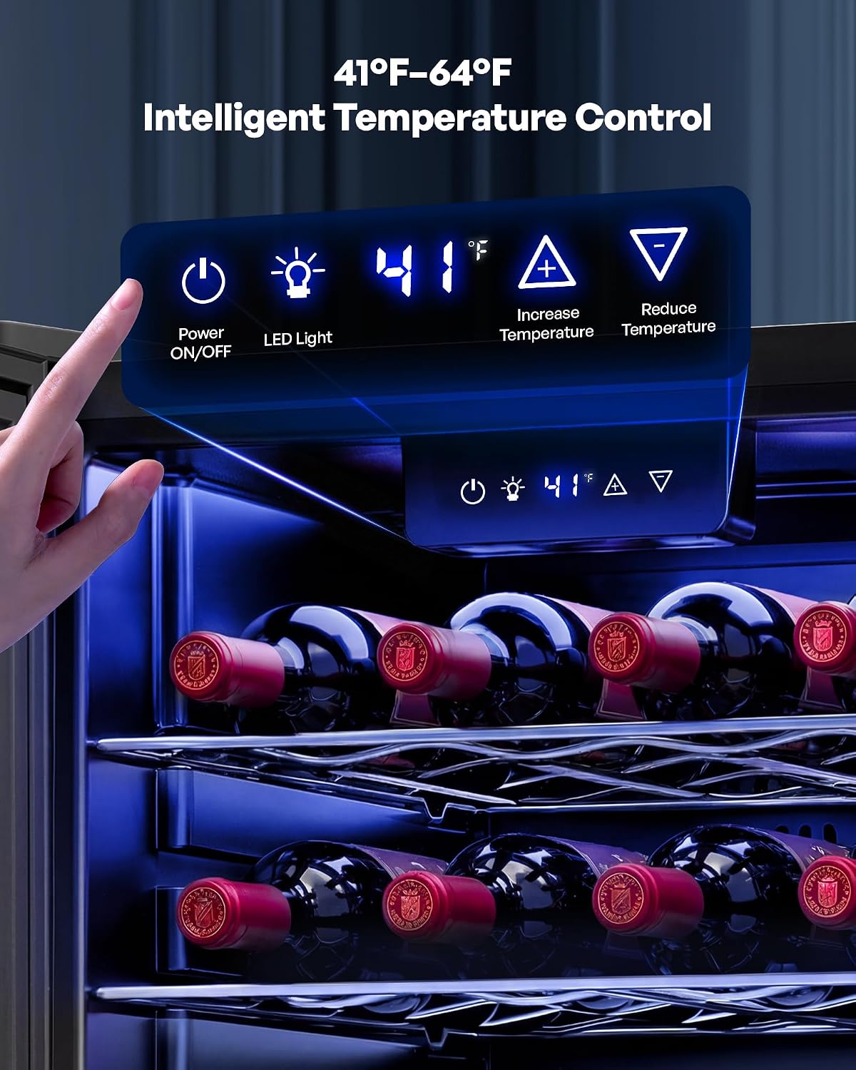 Icyglee 25 Bottle Compressor Wine Cooler Refrigerator, Freestanding Wine Cellar with 41-64°F Adjust Temp & Double-layer Glass Door for Red and White, Wine Cooler for Home Bar, Black
