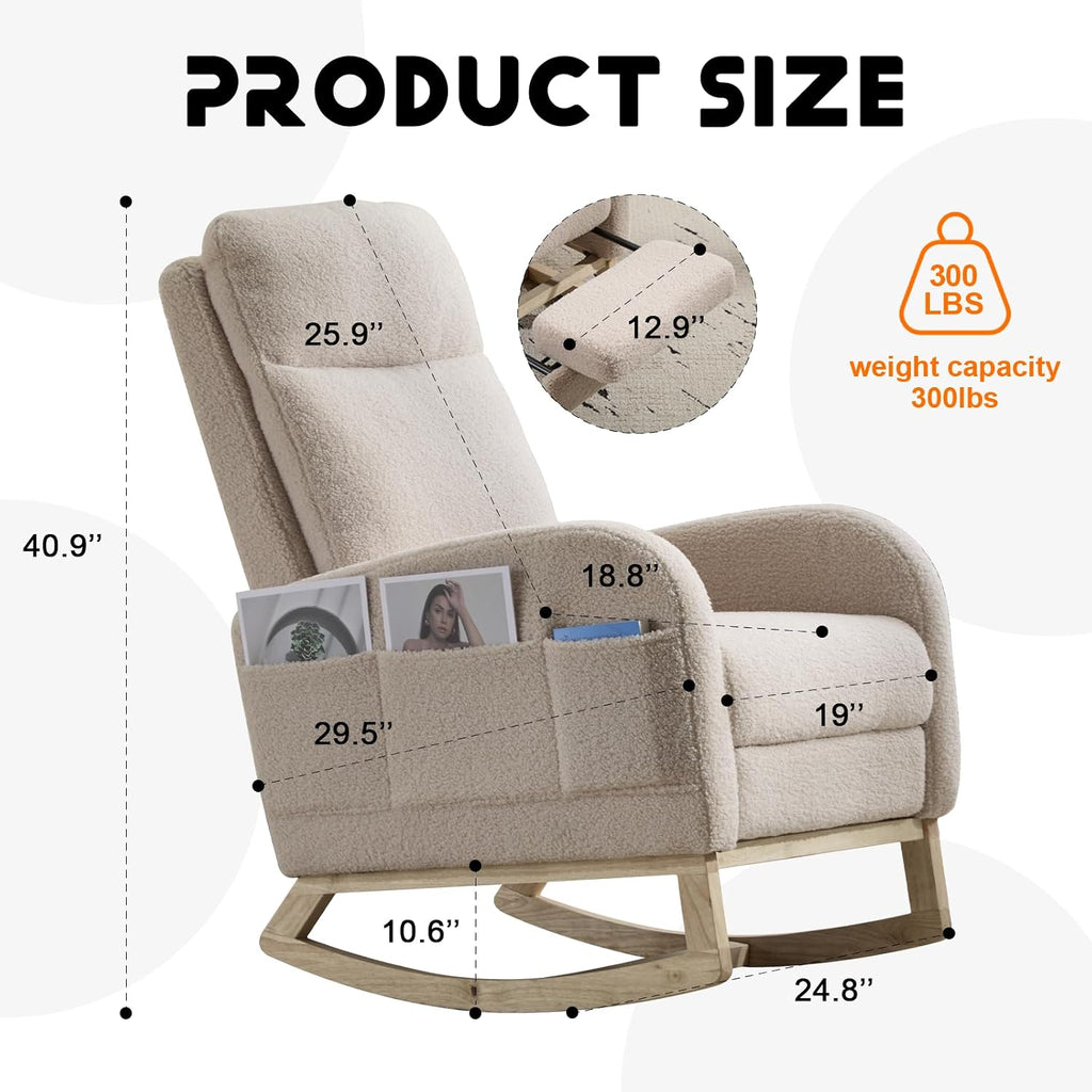 KEIKI Accent Rocking Chair with Footrest for Living Room, Modern Lounge Armchair and Ottoman Set, Soft Upholstery, High Back Support for Reading and Relaxation