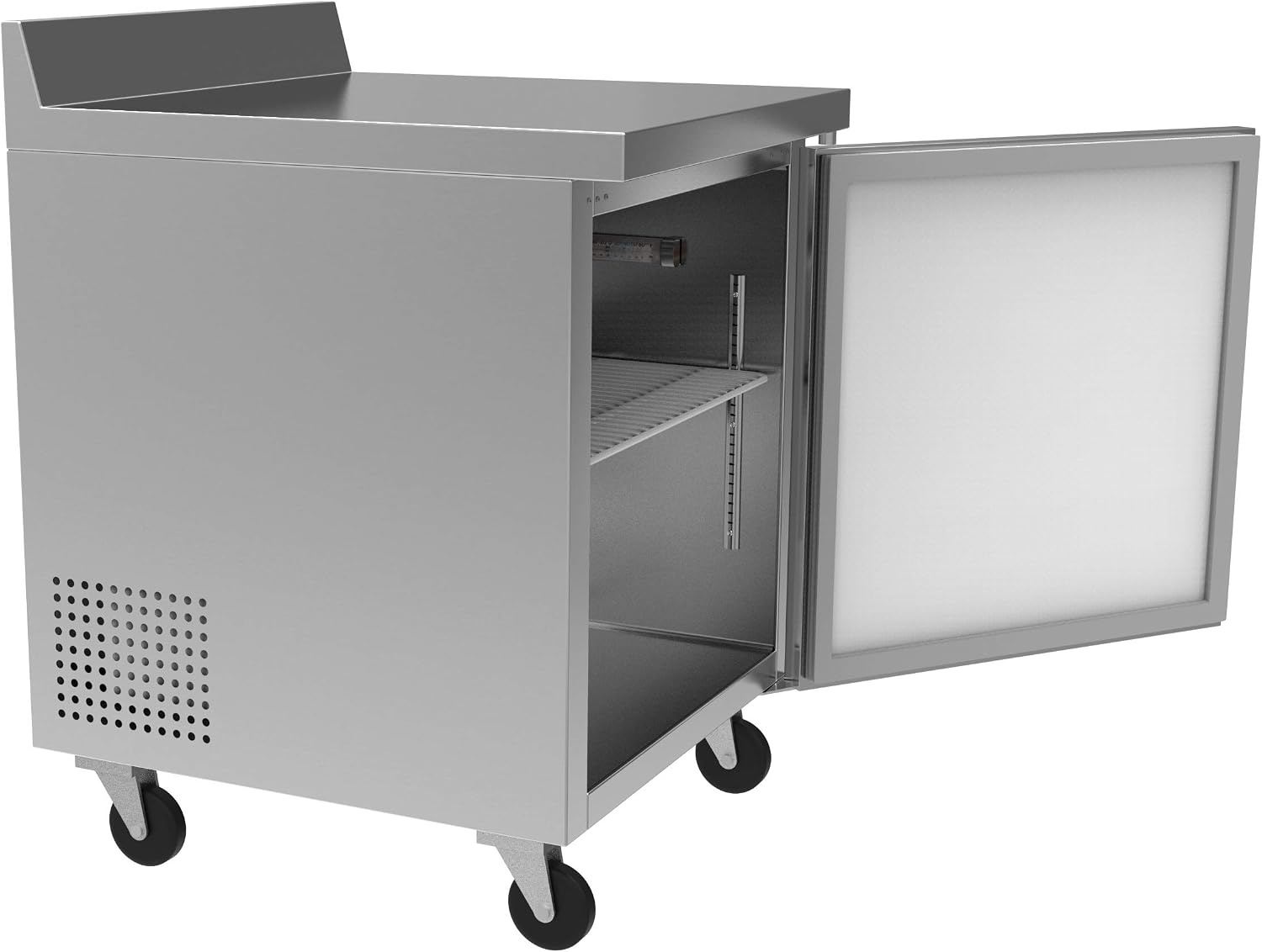 KoolMore 27' Stainless Steel Worktop Commercial Refrigerator with 3 1/2 Backsplash - 6.3 cu.ft, RWT-1D-6C
