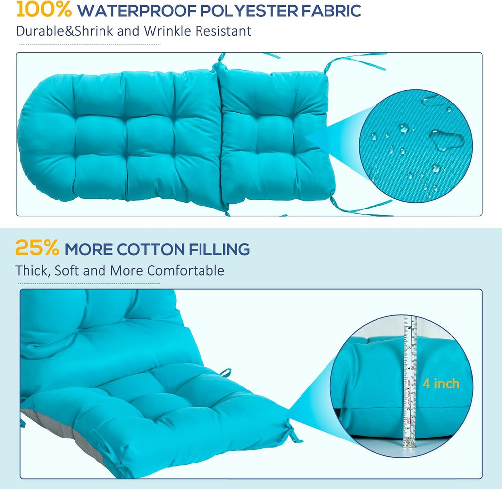 Adirondack Chair Cushions Set of 4, Thick High Back Rocking Chair Cushion 47x19.6x4 Inch, Folding Patio Pads with Ties, Waterproof & Fade-Resistant Seat Pads Indoor/Outdoor (Blue)