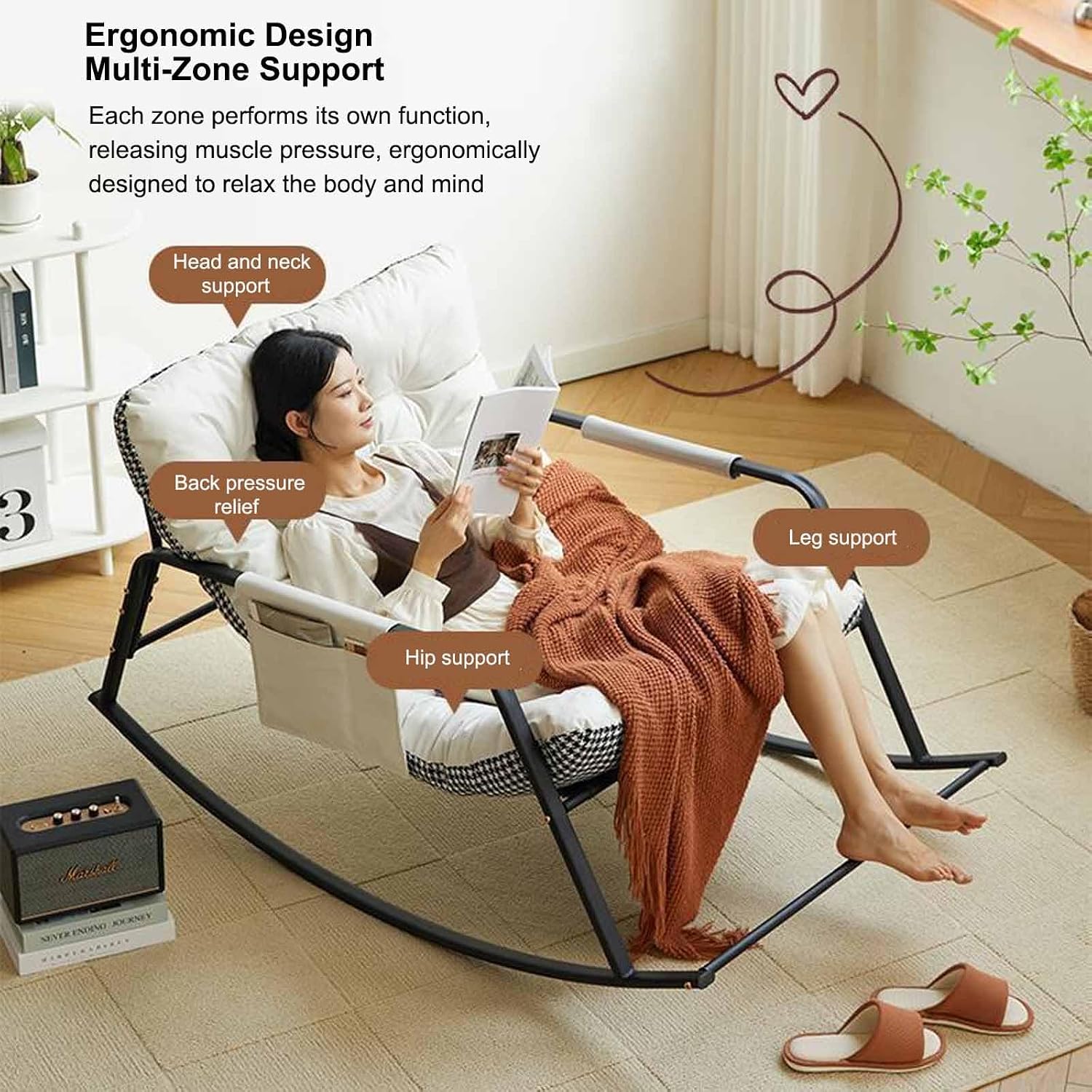 Patio Rocking Chairs, Egg Chair Outdoor, Indoor Papasan Chair, Upholstered Glider Rocker Chair, Modern Rocking Chair, Comfy Side Chair for Living Room Bedroom Garden,Gray