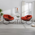 Deolme Large Papasan Rocking Chair Set of 2 with Cushion, Oversized Comfy Reading Chair Lounging Indoor Outdoor Rocker for Front Porch Backyard Bedroom Living Room Egg Chair Rattan (Orange)