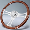 Sorghum 18' Solid Wood Steering Wheel - 3 Spokes Aluminum Chrome Classic Steering Wheel with Horn Button for Semi-Trailers Trucks Compatible with Mack Kenworth Peterbilt Volvo Freightliner