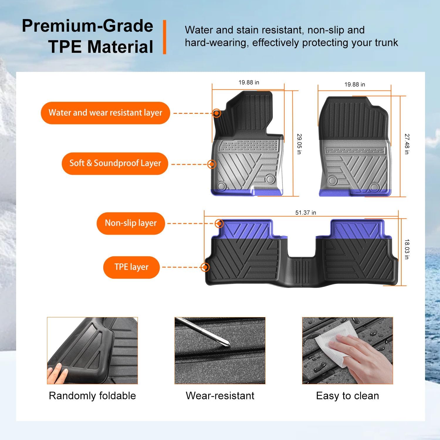 powoq Floor Mats Compatible with 2017-2022 Mazda CX-5 Trunk Mat Backrest Mat Floor Liner TPE Replacement for Mazda CX-5 2017-2022 Accessories (Trunk Mat+Backrest Mat+Floor Mats)