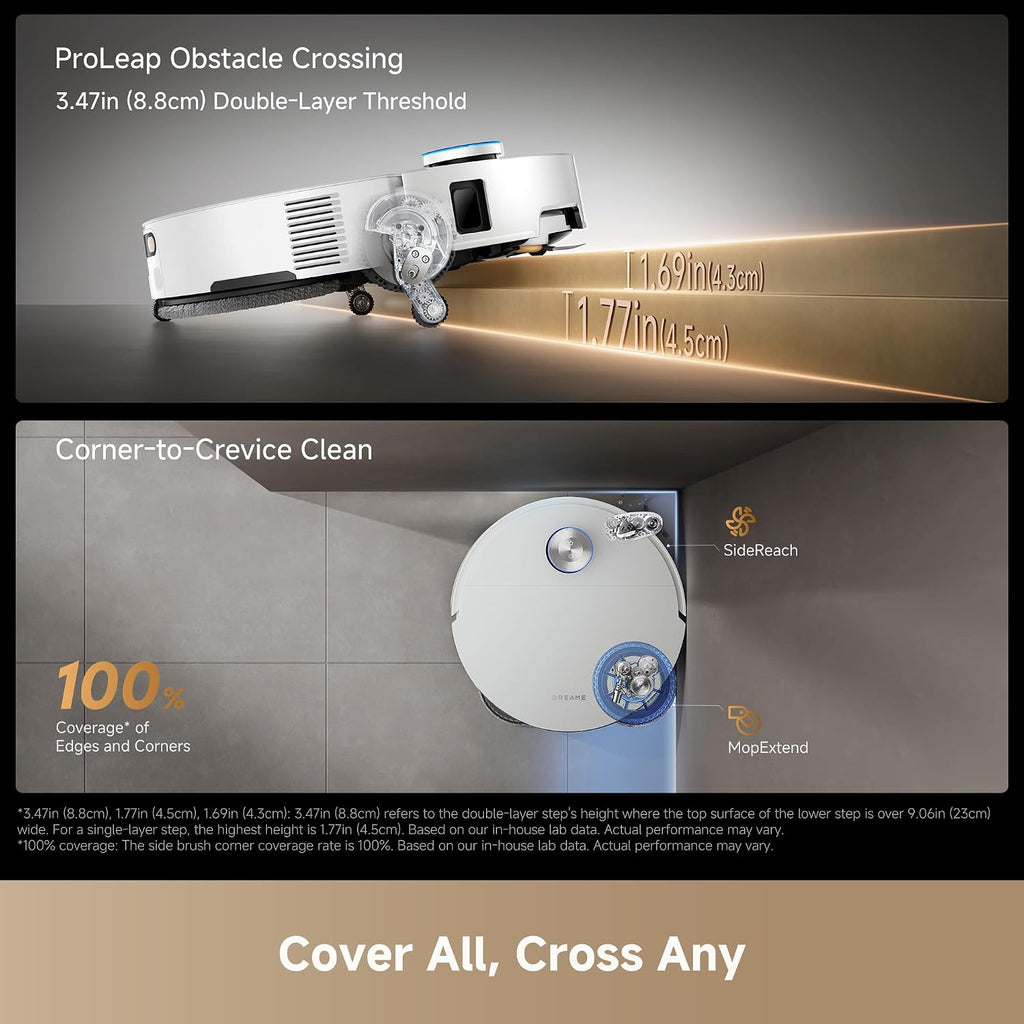 DREAME X60 Ultra Robot Vacuum and Mop, 3.13in Ultra-Thin Design, 3.47in Obstacle Clearing, 35,000Pa Suction, Self Emptying&Refilling, Mop Self-Cleaning, 100% Detangling, 280+Obstacle Avoidance, White