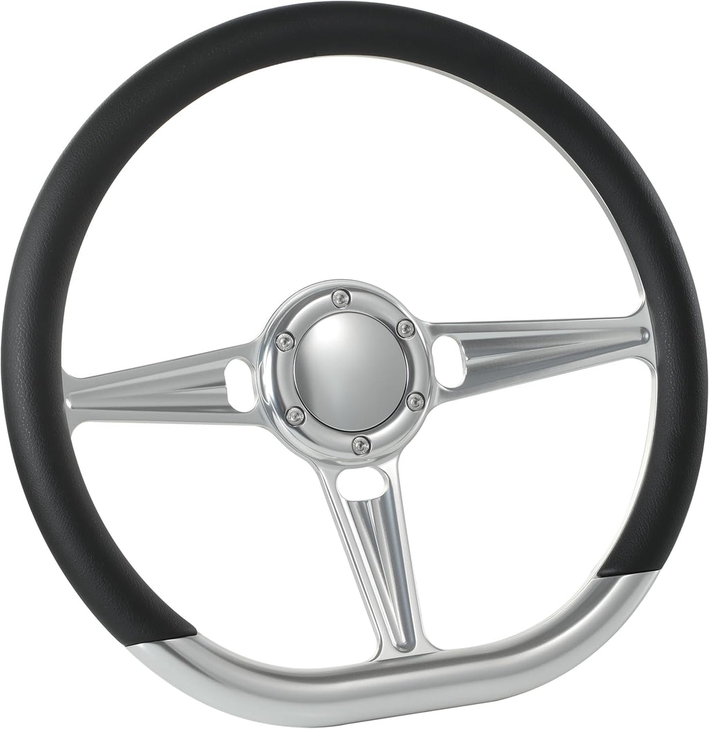 14' Satin Billet Steering Wheel with Half Wrap and Horn Button (Black)