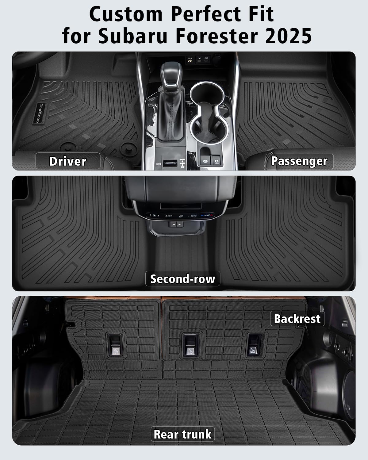 Floor Mats Custom Fit for Subaru Forester 2025 2026 Trunk Mat with Backrest Mat All Weather TPE Rubber Cargo Liner Anti-Slip Full Set for Forester 2025 Accessories (Trunk Mat+Backrest Mats+Floor Mats)