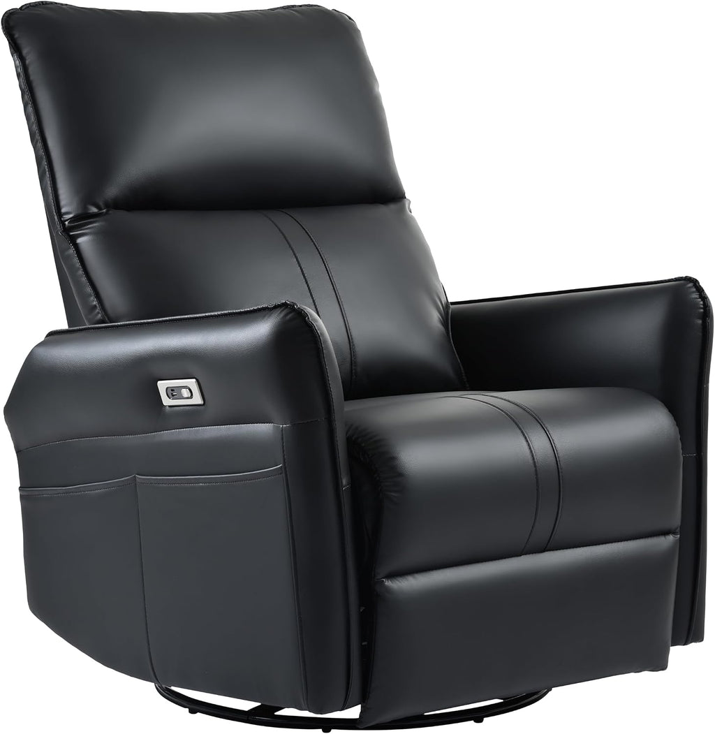 Power Swivel Rocker Recliner Chair for Nursery, Upholstered 270° Swivel Glider Chair with USB Ports, Power Recliners for Small Spaces Living Room