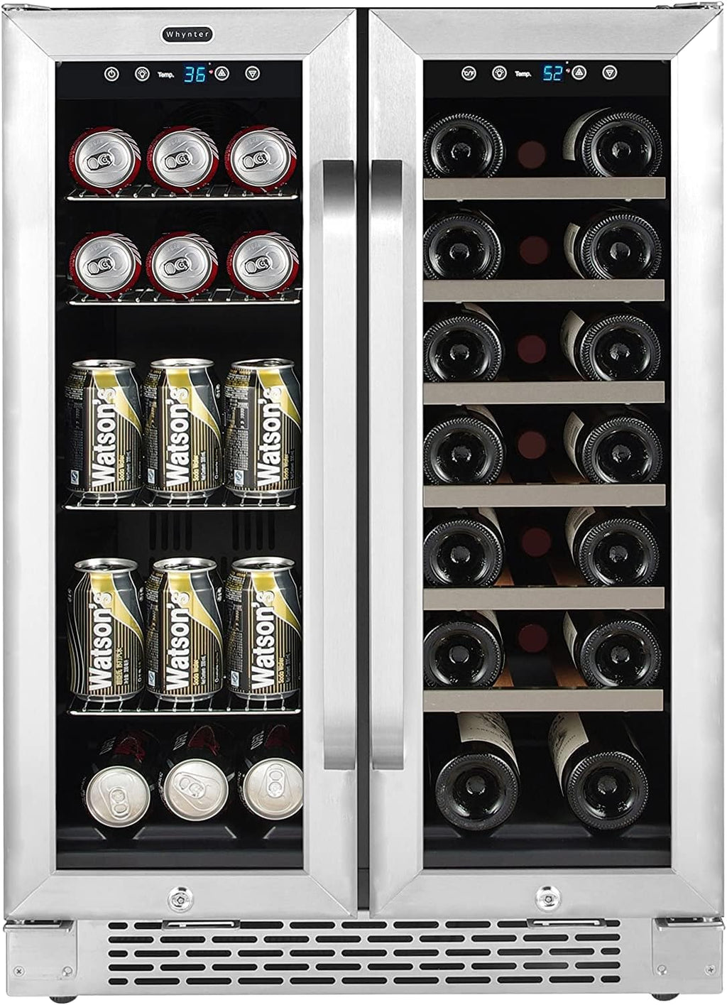 Whynter BWB-2060FDSa 24″ Built-in French Door Dual Zone 20 Bottle Wine Refrigerator 60 Can Beverage Center, Stainless Steel