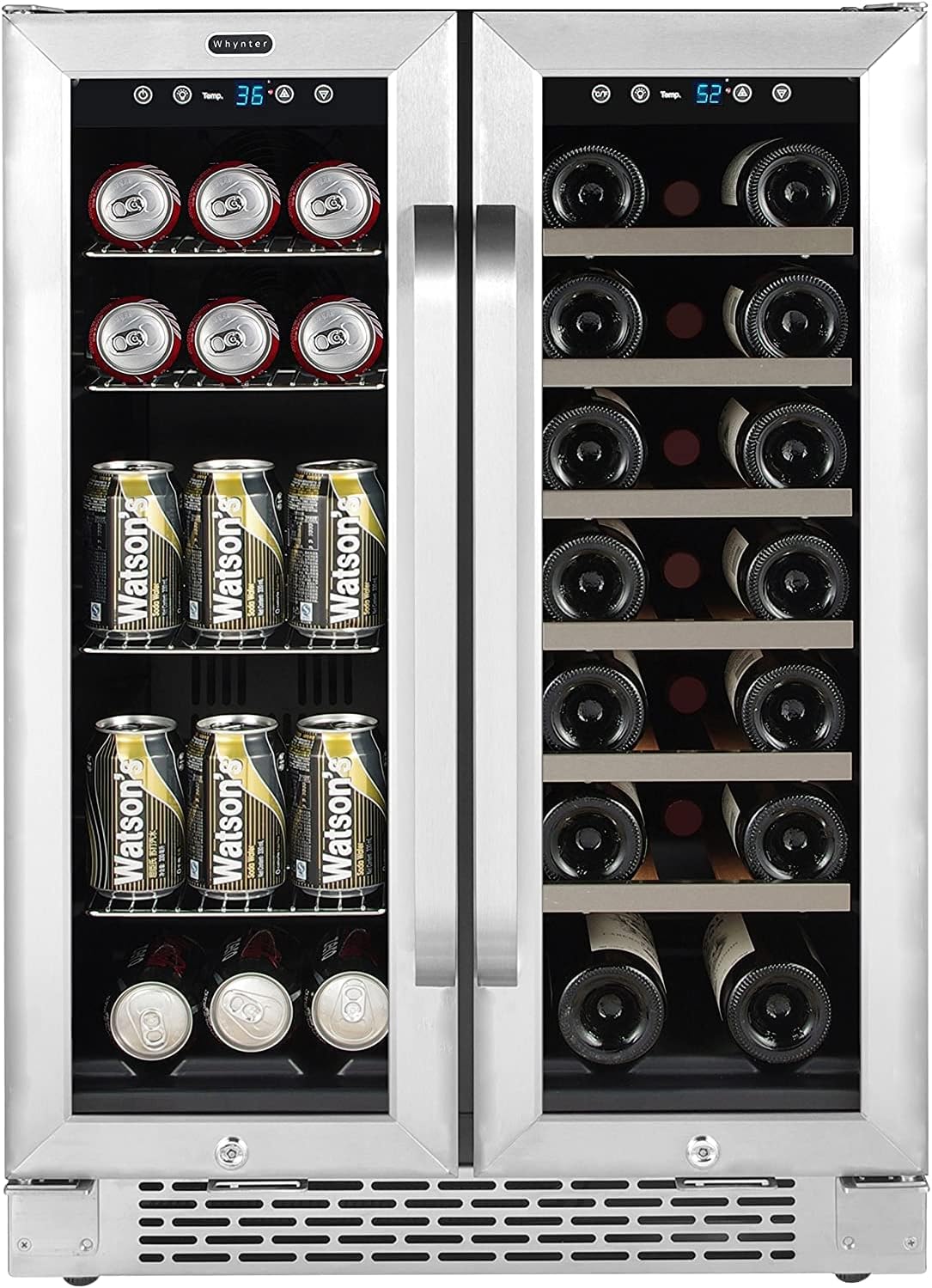 Whynter BWB-2060FDSa 24″ Built-in French Door Dual Zone 20 Bottle Wine Refrigerator 60 Can Beverage Center, Stainless Steel