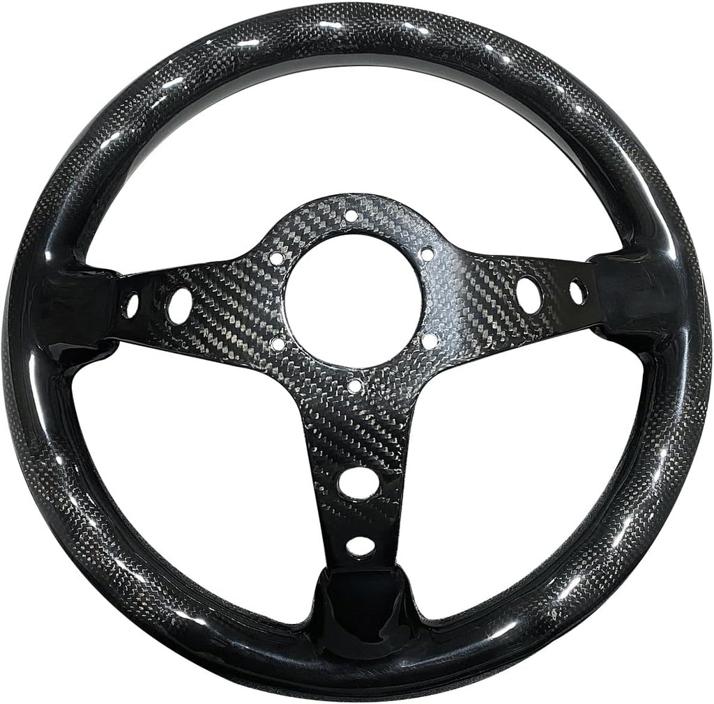 Universal 350mm Real Carbon Fiber Racing Steering Wheel Black | 3' Depth, Hard and Lightweight ,6 Holes JDM