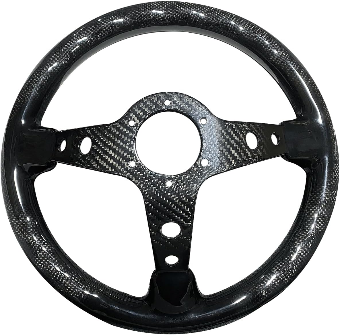 Universal 350mm Real Carbon Fiber Racing Steering Wheel Black | 3' Depth, Hard and Lightweight ,6 Holes JDM