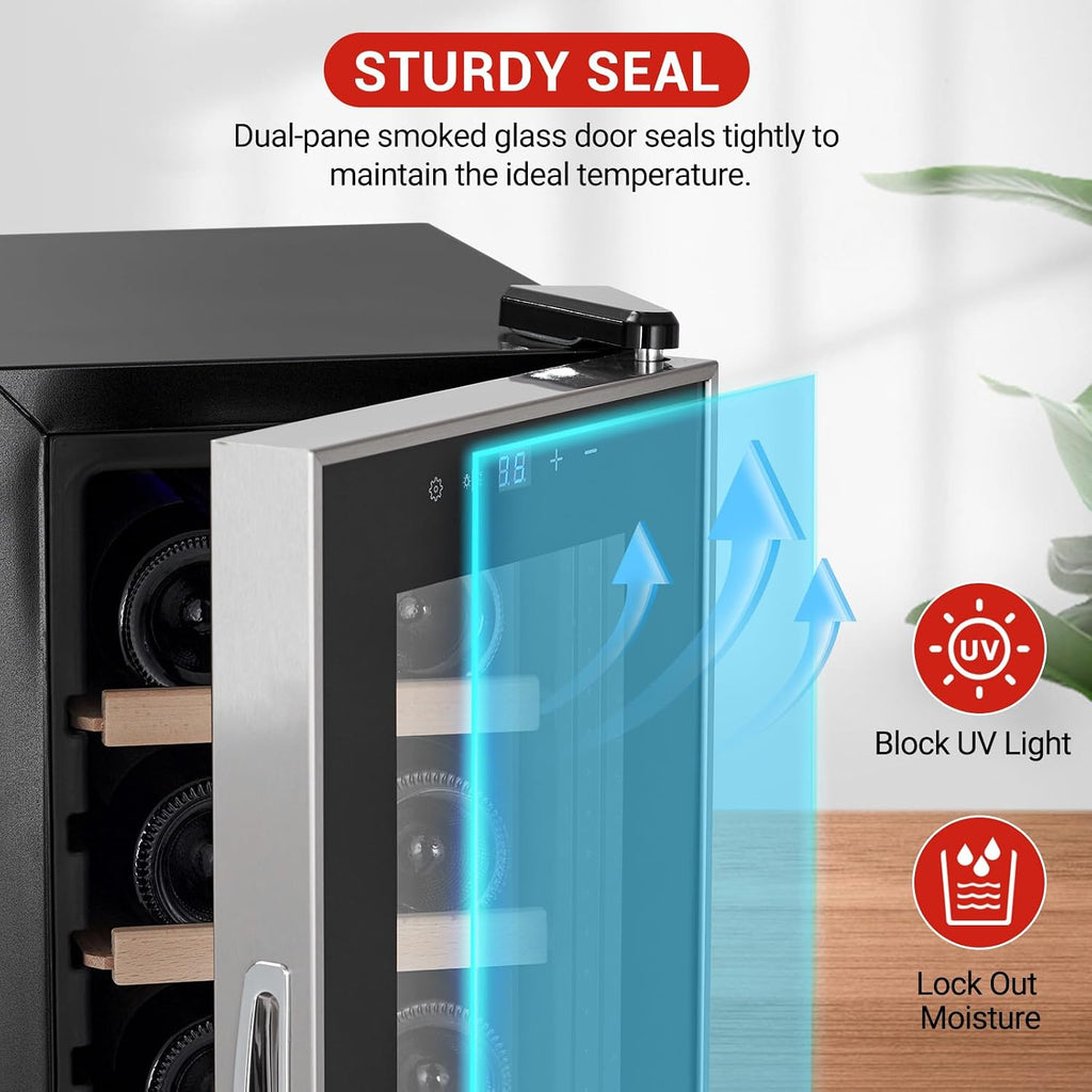 Garvee 14 Bottle Wine Cooler, Freestanding Compressor Wine & Beverage Refrigerator with Premium Wooden Shelves, Digital Temp Control, Quiet Low Noise Operation for Red Wine, White Wine, Champagne