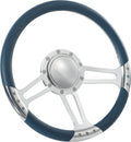 14'' Billet Trinity Half Wrap 9 Bolts Steering Wheel with 2'' Dish and Horn Button (Blue)