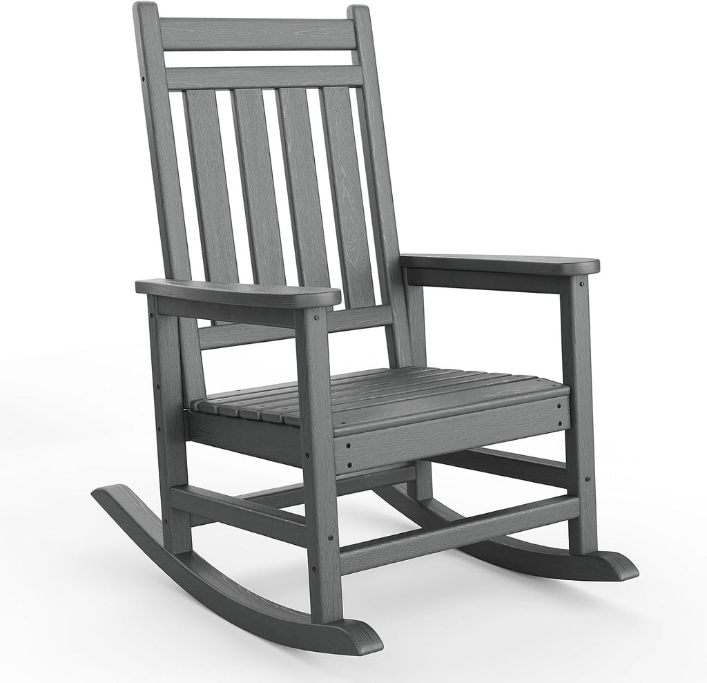 Garvee HDPE Rocking Chair Outdoor- Poly High Back Porch Rocker Chairs for Adults - All Weather Resistant Furniture for Patio Front Porch - Gray