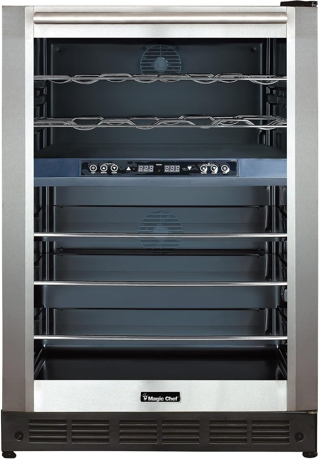 Magic Chef 24 in W 44 Bottle/140 Can Dual Zone Wine and Beverage in Stainless Steel