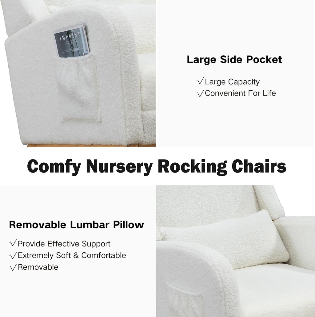 Chifee & Vingol Rocking Chair Nursery with Foot Rest & Pillow,Sherpa,White