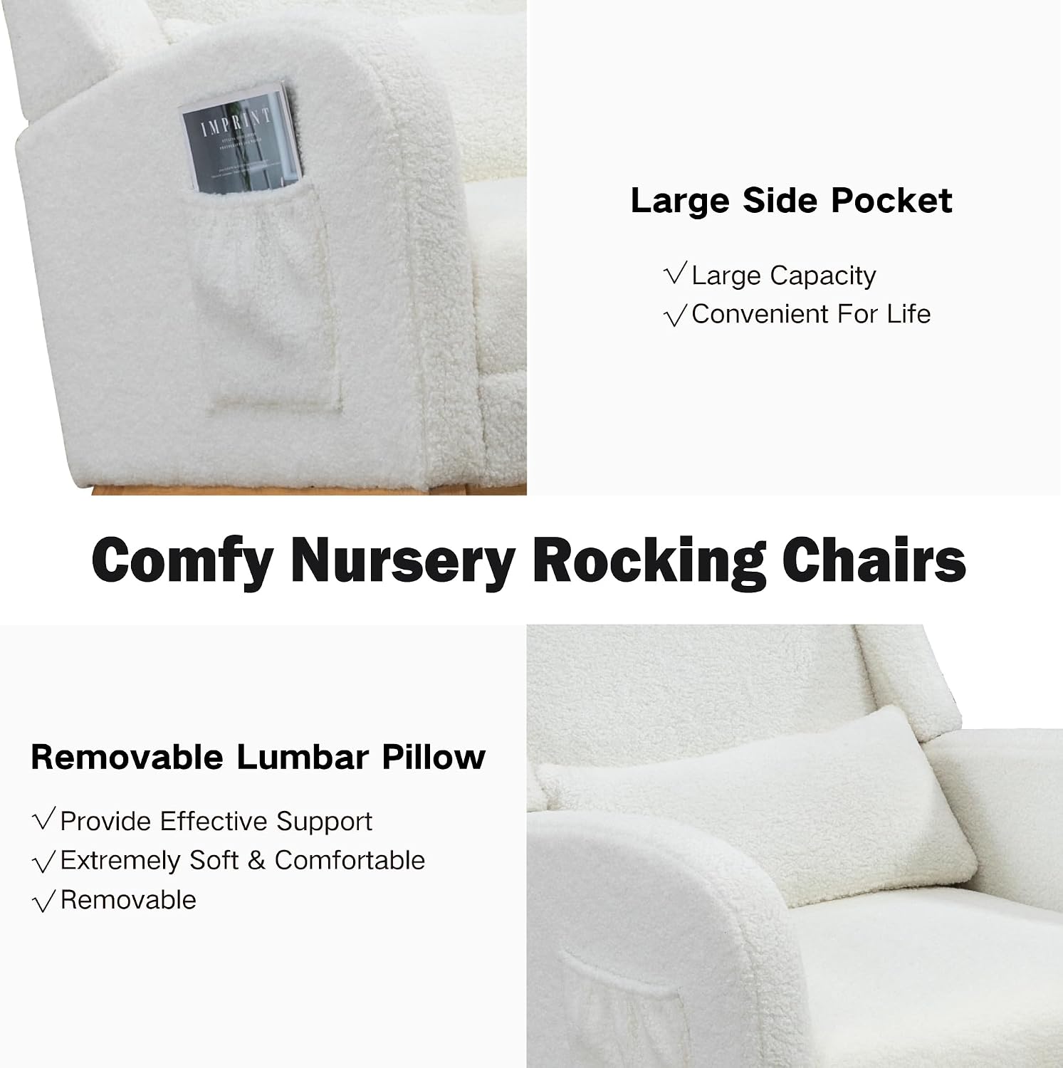 Chifee & Vingol Rocking Chair Nursery with Foot Rest & Pillow,Sherpa,White