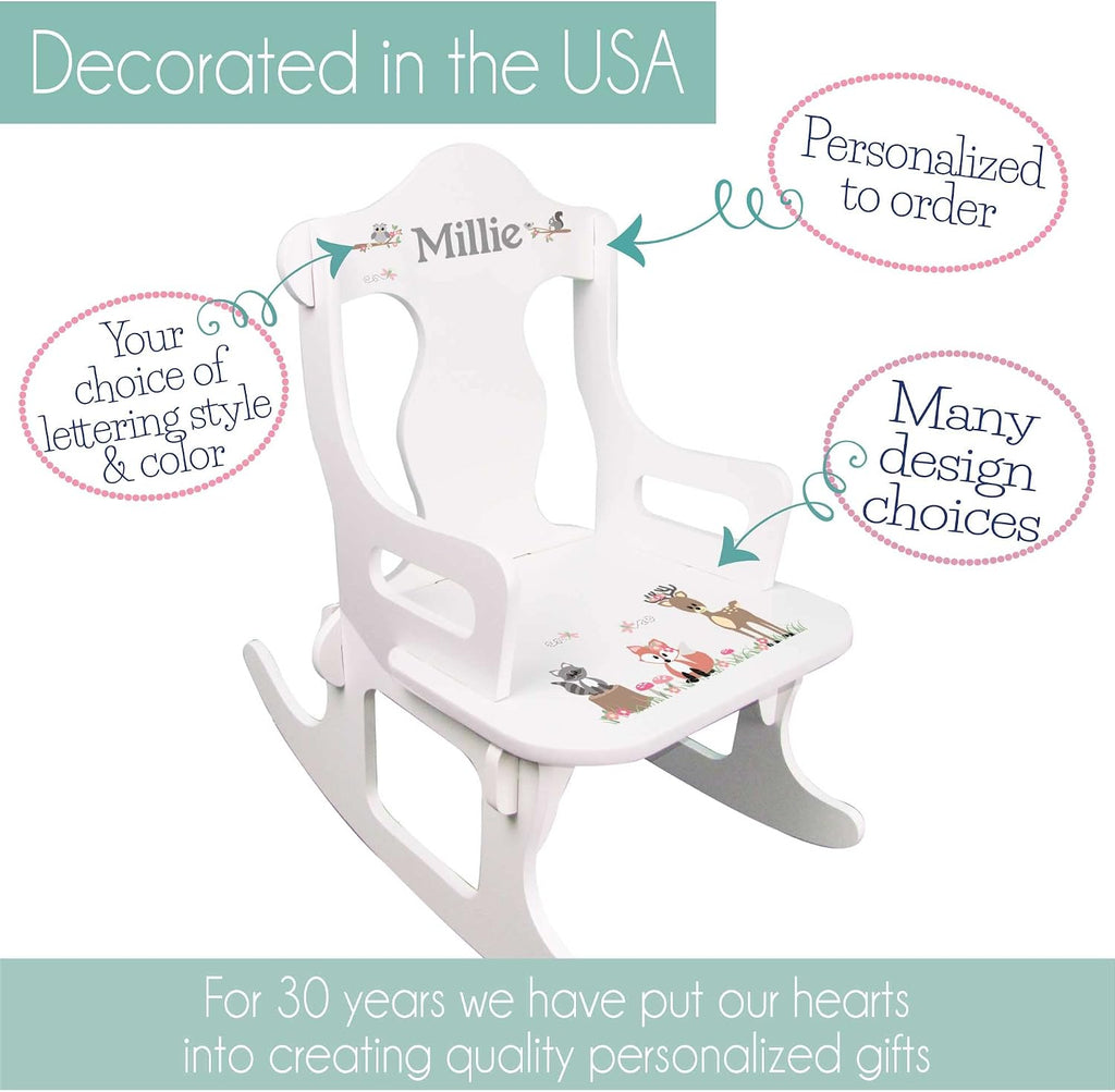 My Bambino Personalized White Puzzler Rocking Chair with Aqua Butterflies Design | Baby Shower & Birthday Gift