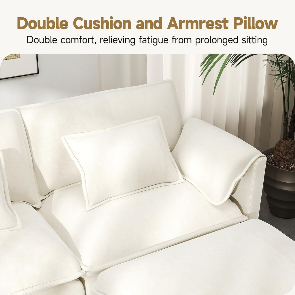 Real Relax 145'' Modular Sectional Sofa, 4 Seat Chenille Convertible Couch with 8 Pillows and 2 Armrest Pillows for Living Room, Office and Leisure Places, Beige