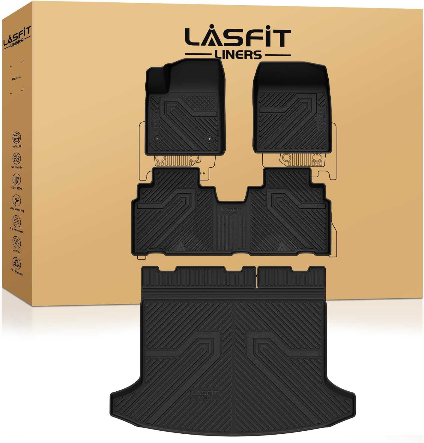 LASFIT Floor Mats & Cargo Liner for Chevrolet Chevy Blazer EV (Not Fit Gasoline) / Honda Prologue 2024-2026, All Weather TPE Custom Fit Floor Mats for Cars, Car Floor Liners Full Set for Blazer EV