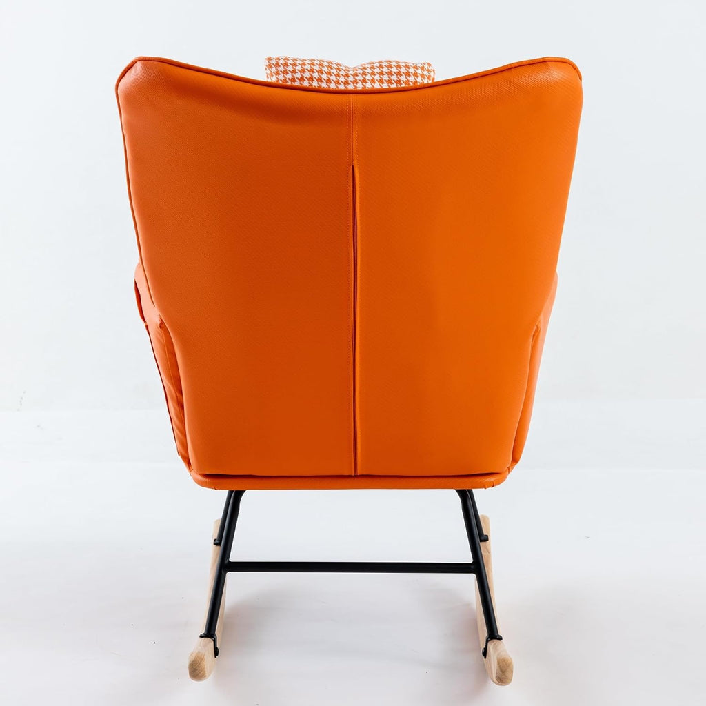 35.5' Nursery Rocking Chair Cotton Linen Upholstered Glider Chair with High Backrest Armchair for Living Room Bedroom Orange