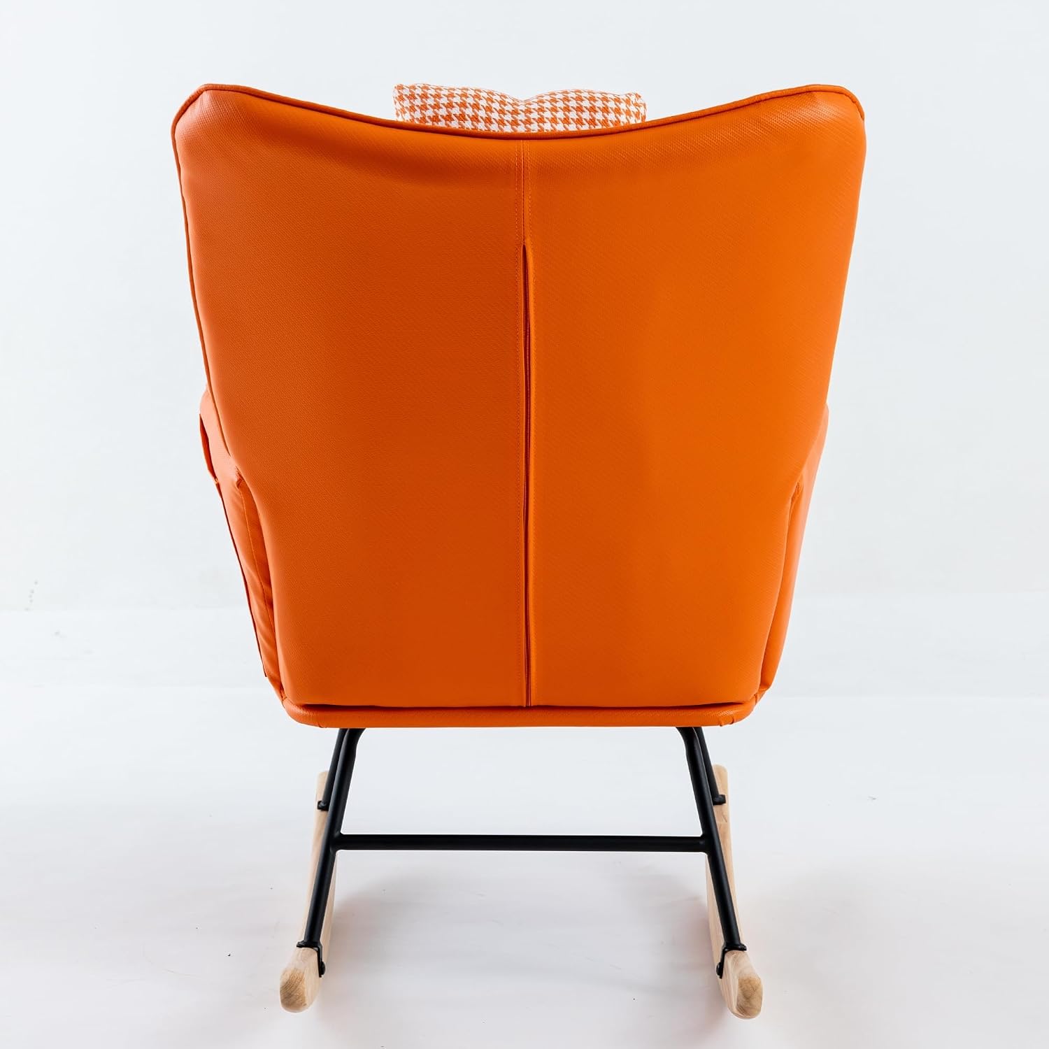 35.5' Nursery Rocking Chair Cotton Linen Upholstered Glider Chair with High Backrest Armchair for Living Room Bedroom Orange