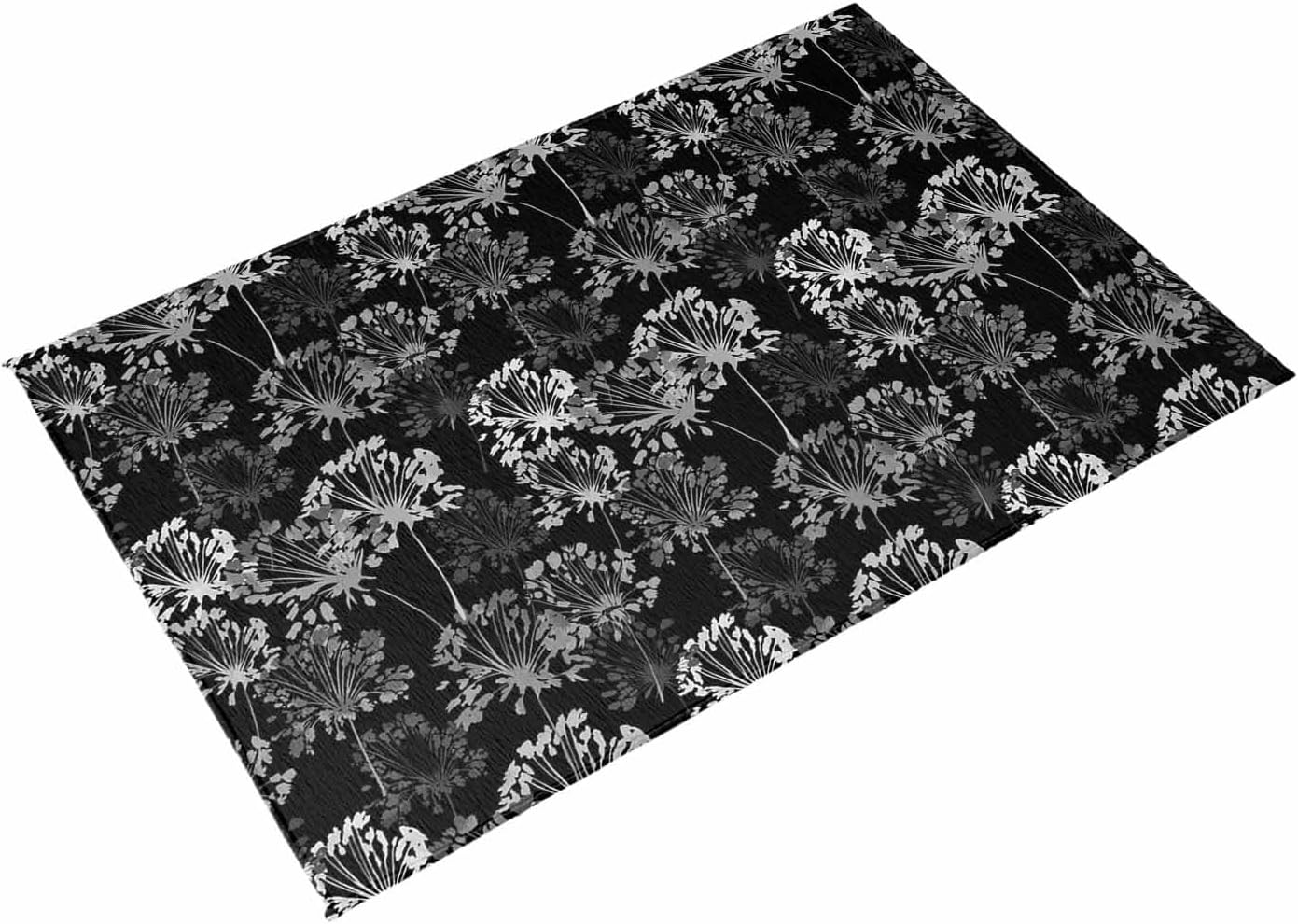 Vintage Floral Outdoor Rug for Patio/Deck/Porch, Non-Slip Large Area Rug 4 x 6 Ft, Black Dandelion Plants Country Botanical Indoor Outdoor Rugs Washable Area Rugs, Reversible Camping Rug Carpet Runner
