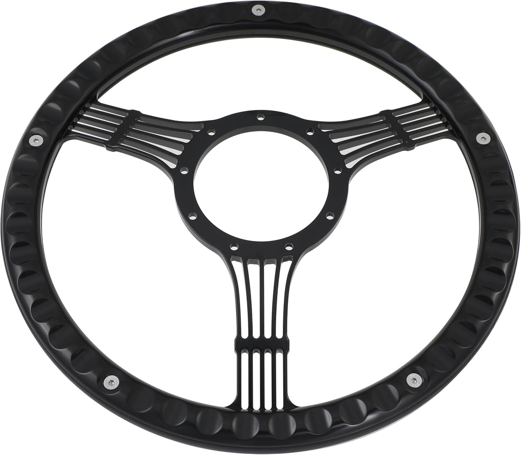 14'' Billet Banjo Half Wrap Steering Wheel with 9 Bolts 2'' Dish and Horn Button (Carbon Vinyl)