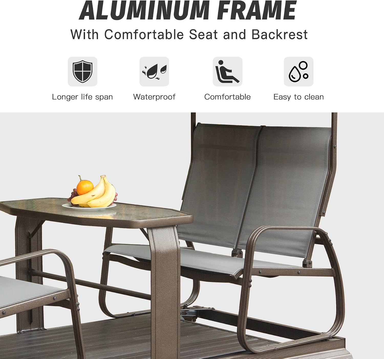 Domi 4-Seat Outdoor Glider Benches with Canopy, Retro Metal Glider Chair with Aluminum Frame, Patio Swing Chair for Outside,Garden,Lawn