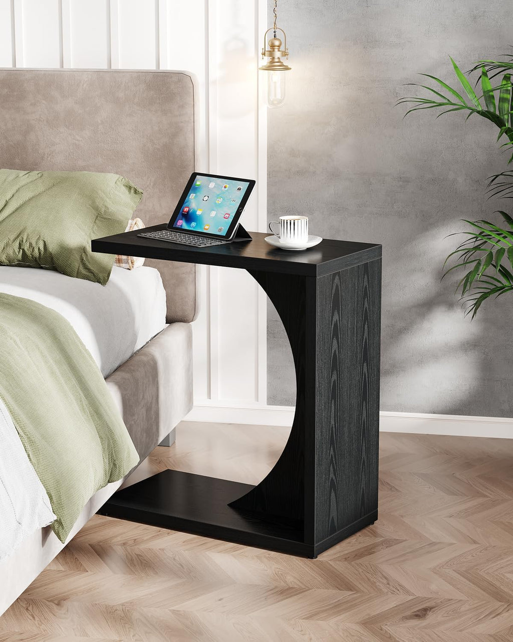 Tribesigns C-Shaped End Table for Couch, Sofa Side Table, C Table for Small Space, Living Room, Bedroom (2, Black)