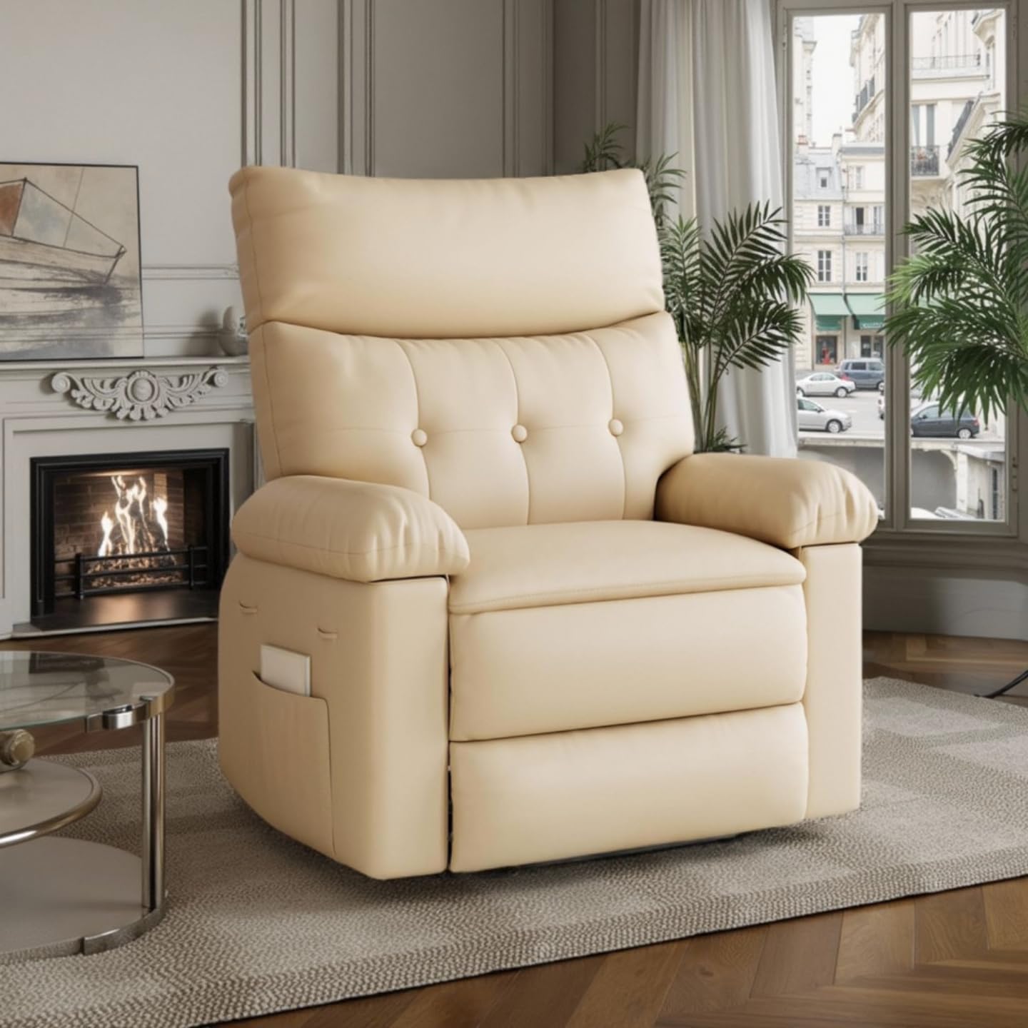 IDEALHOUSE Oversized Recliner Chair, Faux PU Leather Manual Recliner for Adults, Lazy Chair with 1.5X Sponge Filling and Side Pocket, Sofa Chair for Living Room, Bedroom, Nursery
