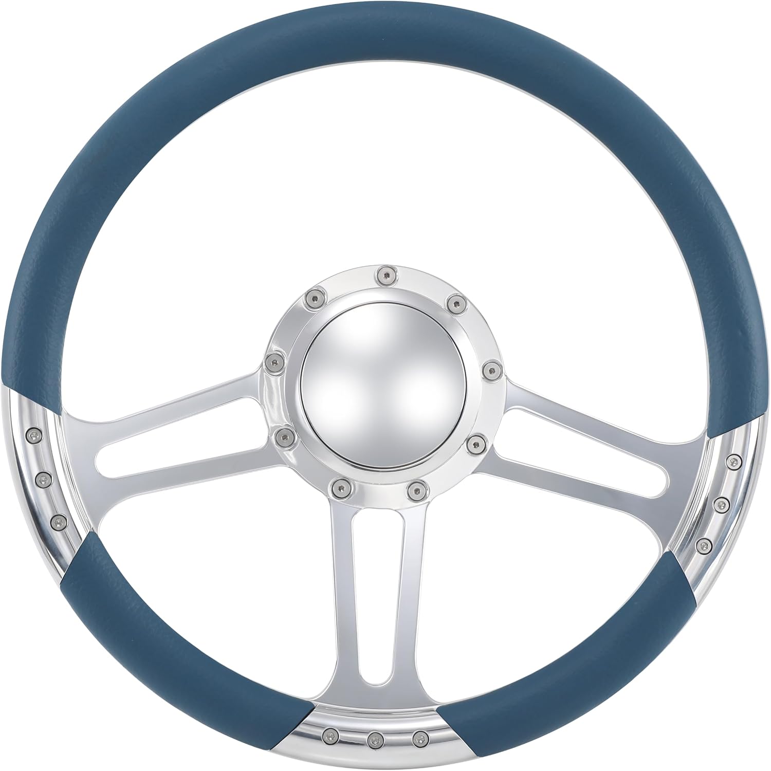 14'' Billet Trinity Half Wrap 9 Bolts Steering Wheel with 2'' Dish and Horn Button (Blue)