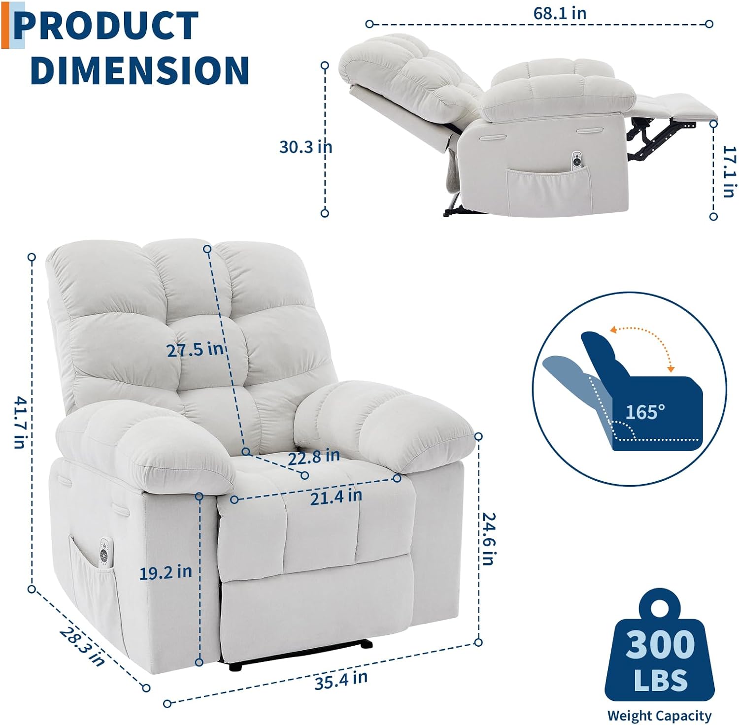 21.4in Wide Rocking Recliner Chair,Massage & Heat Recliner Chair for Adults,Home Theater Seating with Lumbar Support,Nursery Rocking Chairs for Living Room