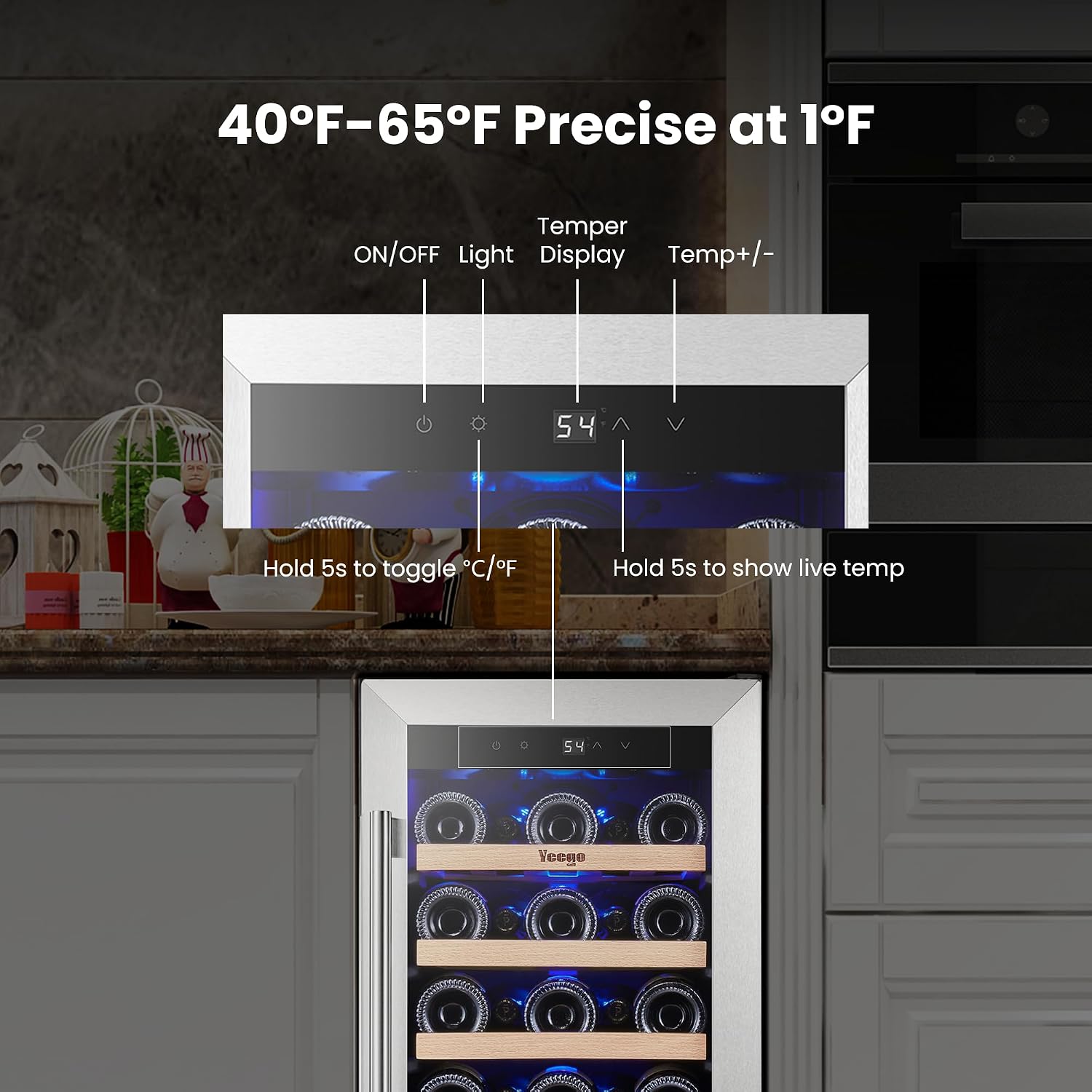 Yeego Wine Fridge – 15 Inch 33 Bottle Wine Cooler Refrigerator with Glass Door, 40-65℉ Built-In or Freestanding, Adjustable Shelves Wine Fridge Ideal for Home Bar & Kitchen