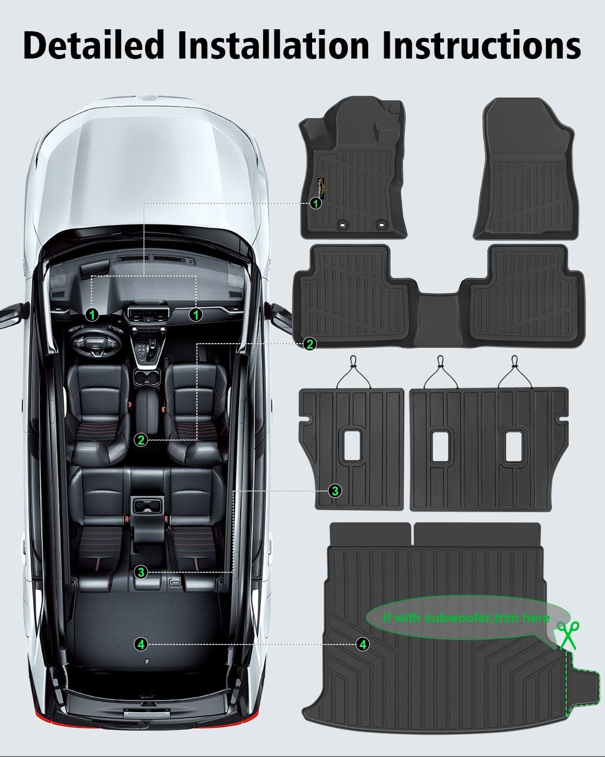 Floor Mats Fit for Forester Hybrid 2025 2026 Trunk Mat with Backrest Mat All Weather TPE Rubber Cargo Liner Back Seat Protector Full Set for Forester 2025 Plug-in Hybrid Accessories, Black