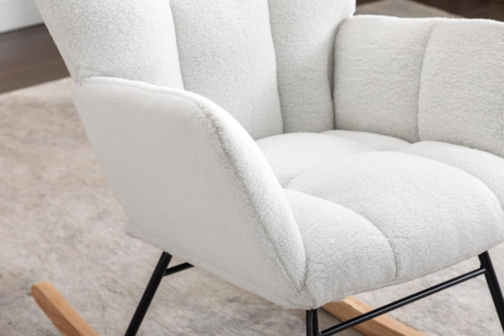 Rocking Chair Nursery Gilder, 31.5' D×27.6' W×37.4' H, Soft Teddy Fabric, 250LBS Capacity, Living Room & Nursery Accent Furniture