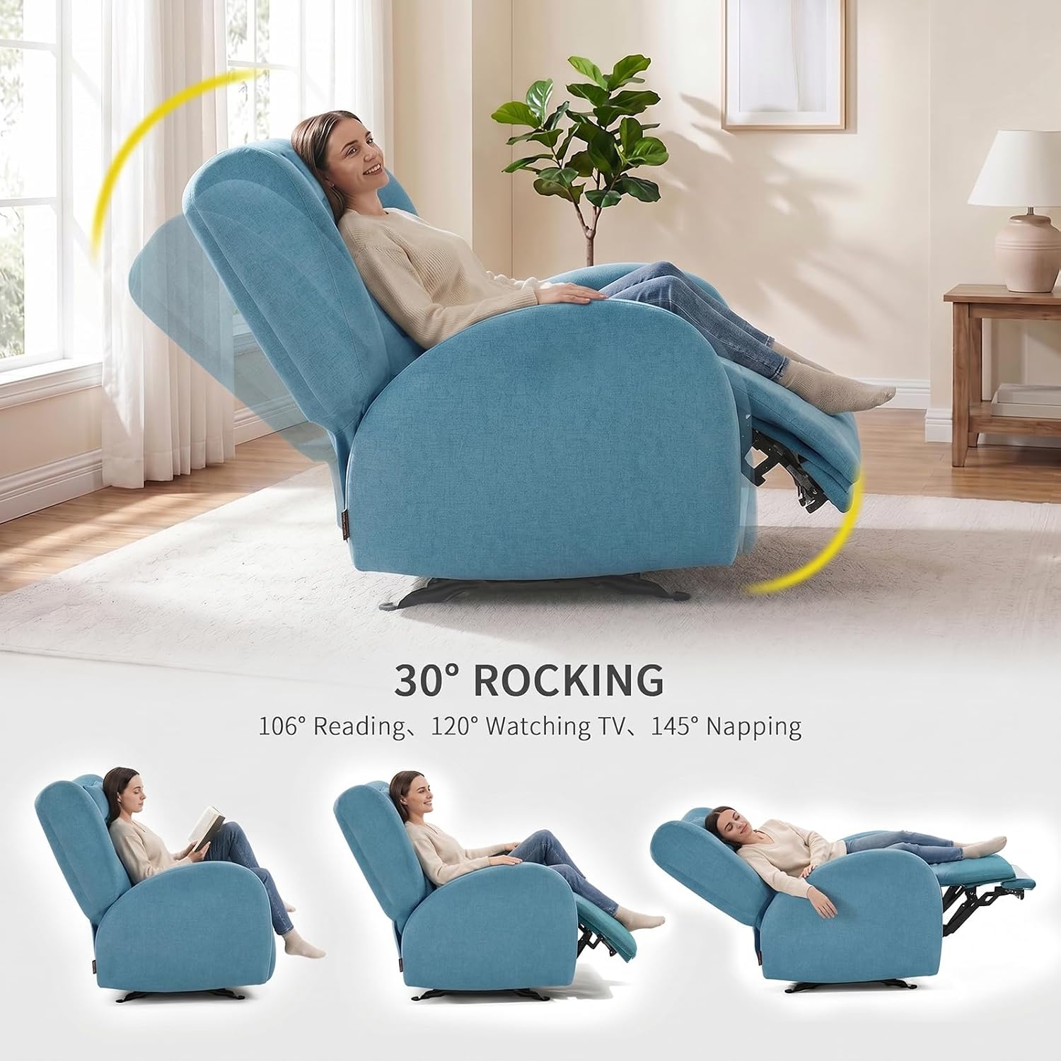 EONIX Stylish Power Glider Rocker Recliner Chair, Dual Motor Independently Controlled Footrest and Backrest, Detachable Headrest, Lazy Boy Recliner Chair for Living Room, SXXY010041, Teal Blue