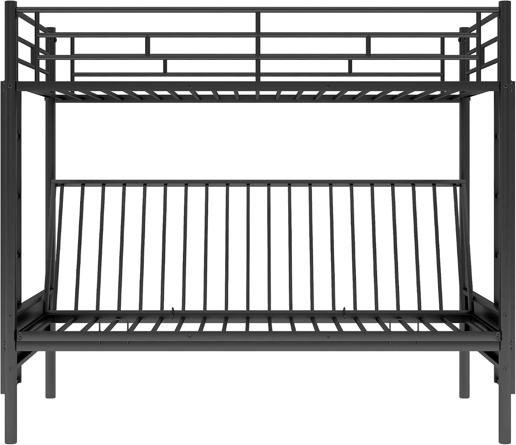 Anwick Twin-Over-Futon Convertible Couch and Bed, Metal Futon Bunk Bed with Guardrails and Ladder, Sturdy Steel Foldable Sofa-Bed for Kids Adults Teens (Twin Over Full Metal Bunk Bed, Twin)