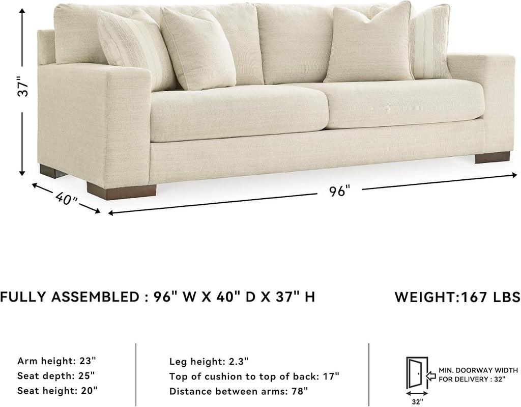 Signature Design by Ashley Maggie Contemporary Upholstered Sofa with Accent Pillows, Off-White