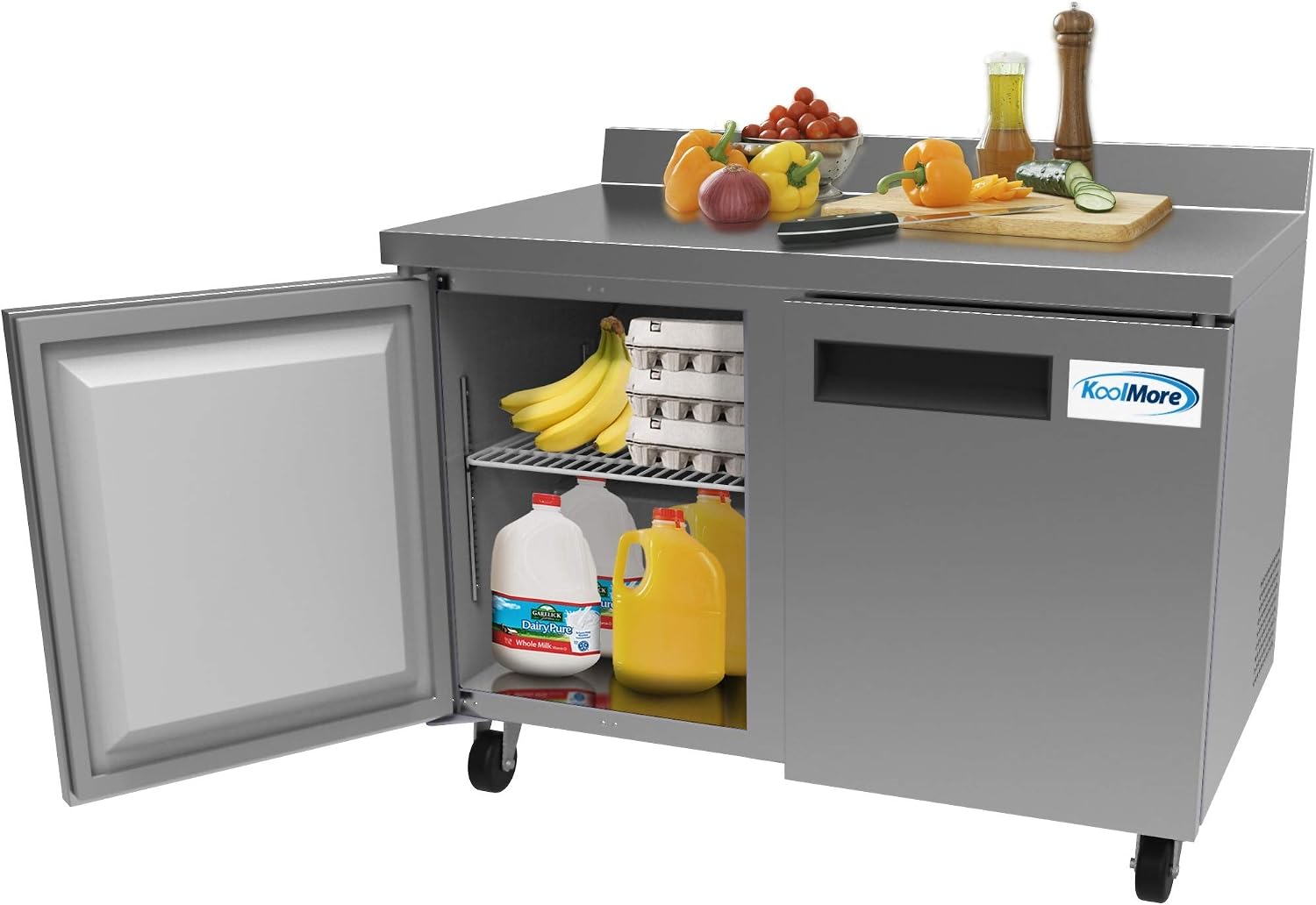 KoolMore 48' Stainless Steel 2 Door Worktop Commercial Refrigerator with 3 1/2 Backsplash - 12 cu.ft (RWT-2D-12C)