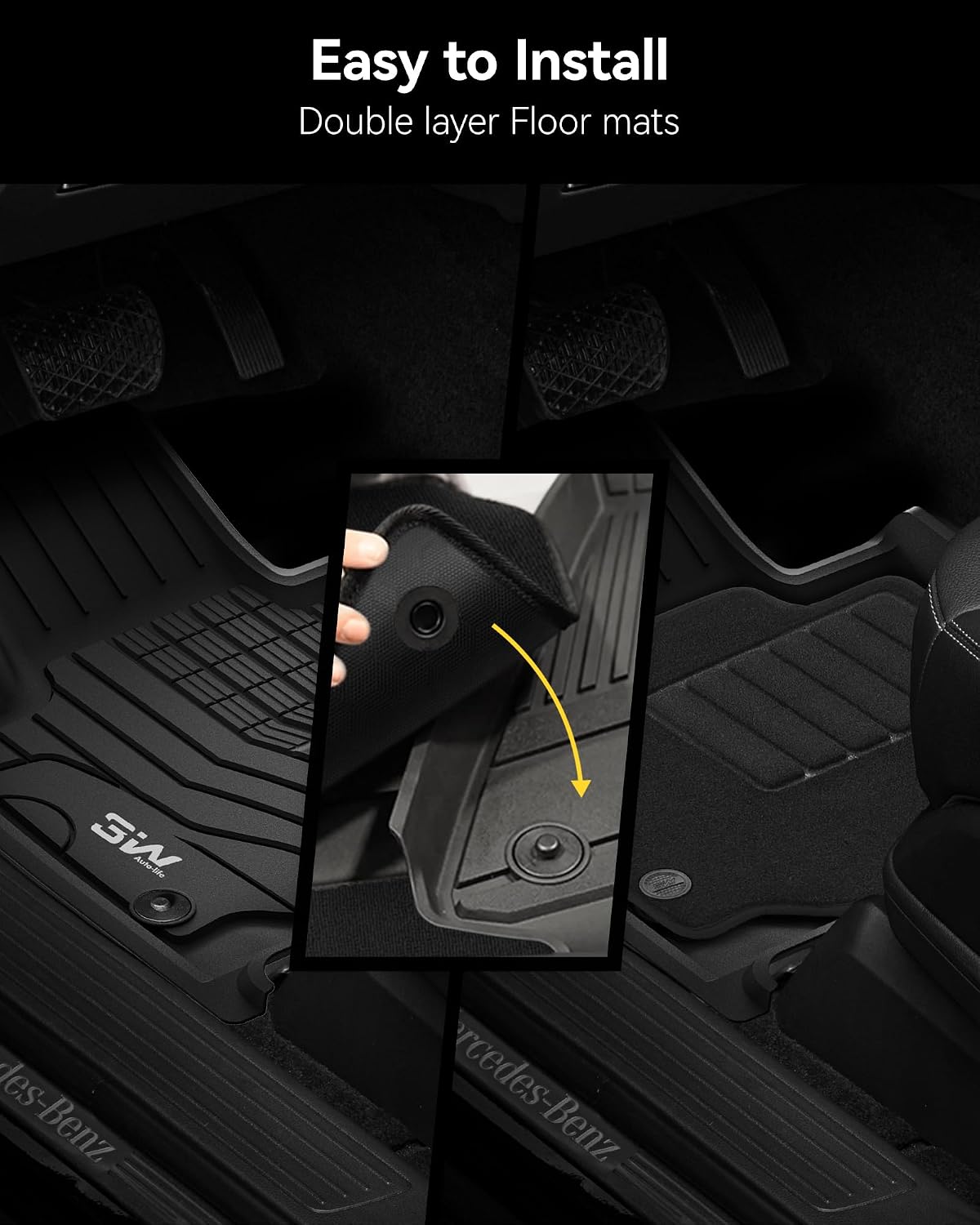 3W Floor Mats with Carpets for Mercedes Benz C-Class 2015-2021(for Sedan Only,Not fit Coupe and Cabriolet), TPE Floor Liner Thickened Carpet for Benz C Class C300/C400/C350e/C43 AMG/C63 AMG/C63 AMG S